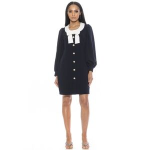 Alexia Admor Miyako Imitation Pearl Button Long Sleeve Dress Lapis Small NWT